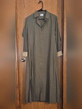 Tuckernuck Olive Green Long-Sleeve Button-Front Shirt Dress